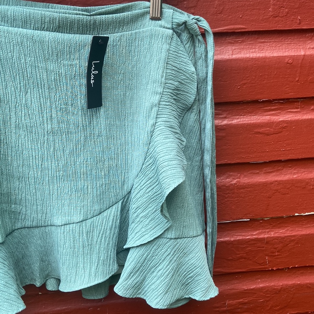 NWT Lulus Light Mint Green Ruffle Hem Wrap Skirt Women's Size M - Picture 9 of 9